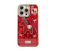 Generico 2026 Embroidered Pony Lanyard New Year Phone Case for iPhone 17/16/15/14/13/12 Plus Pro Max Series, Year of The Horse Cute Horse Red Phone Case with Lanyard, Anti-Drop (16 PRO MAX,Red)