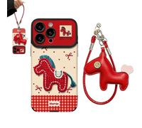 Generico 2026 Embroidered Pony Phone Case for iPhone 17/16/15/14/13/12/11 Series, New Year Anti-Drop Armor Phone Case with Cute Lanyard, Zodiac Horse Design Protective Anti-Scratch Cover