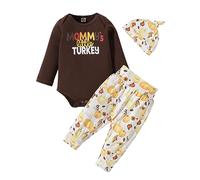 Generico 2026 Il Mio Ringraziamento Neonato Neonata Ragazzo Vestito Manica Lunga Turchia Lettera Stampa Pagliaccetto Body Top Zucca Pantaloni Cappello 3 Pezzi Set di Vestiti