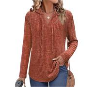 Generico 2026 Long Sleeve Shirts for Women Ribbed Knit Oversized Sweaters V Neck Tunic Tops Fall Sweatshirts Lightweight Hoodies (Brown,M)