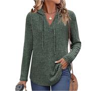 Generico 2026 Long Sleeve Shirts for Women Ribbed Knit Oversized Sweaters V Neck Tunic Tops Fall Sweatshirts Lightweight Hoodies (Green,S)