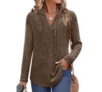 Generico 2026 Long Sleeve Shirts for Women Ribbed Knit Oversized Sweaters V Neck Tunic Tops Fall Sweatshirts Lightweight Hoodies (Coffee,S)