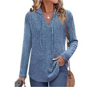Generico 2026 Long Sleeve Shirts for Women Ribbed Knit Oversized Sweaters V Neck Tunic Tops Fall Sweatshirts Lightweight Hoodies (Blue,L)