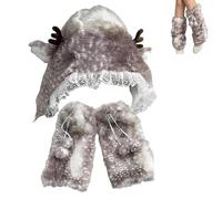 Generico 2026 New Brown Deer Print Leg Warmers and Hat for Women, Deer Print Leg Warmers, Soft Thick Warm Plush Clothes Accessories for Women (1Set-Gray)