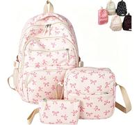 Generico 2026 New Cute Bow Backpack 3-Piece Set, Girls Aesthetic Bow Rucksack Large Capacity Lightweight Casual Daily Daypack (Pink)
