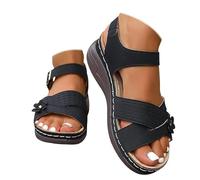 Generico 2026 New Flower Arch Support Flat Wedge Sandal, Wide Strap Slide Sandals with Open Toe for Women, Comfortable Platform Slip-On Beach Walking Casual Shoes (Black,38)