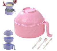 Generico 2026 New Microwave Safe Ramens Bowl,Microwave ramen Bowl With Lid,with Chopsticks,Spoon and Fork,Ramen Cooker with Handles for Dorm Room College Apartment Essentials (Pink)
