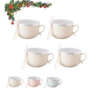 Generico 2026 New Set of (4) 25-Oz Mug Meals W/Lid-Its, 25 Oz Mug Meals with Lids, Meal Mugs with Lid, Round Holiday Meal Mugs with Handles Spoon, for Coffee, Soups, Stews (White,4pcs)