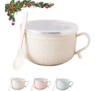 Generico 2026 New Set of (4) 25-Oz Mug Meals W/Lid-Its, 25 Oz Mug Meals with Lids, Meal Mugs with Lid, Round Holiday Meal Mugs with Handles Spoon, for Coffee, Soups, Stews (White,1pcs)