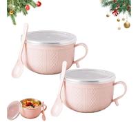 Generico 2026 New Set of (4) 25-Oz Mug Meals W/Lid-Its, 25 Oz Mug Meals with Lids, Mugs with Handles & Spoon for Coffee, Soups, Stews (2PCS-Pink)
