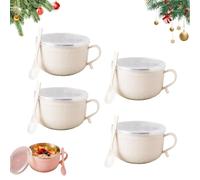 Generico 2026 New Set of (4) 25-Oz Mug Meals W/Lid-Its, 25 Oz Mug Meals with Lids, Mugs with Handles & Spoon for Coffee, Soups, Stews (4PCS-White)