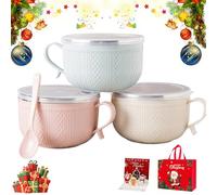 Generico 2026 New Set of 4 25-Oz Mug Meals with Lids,Large Ceramic Meal Mugs with Handles & Spoon,Microwave-Safe Microwave Soup Mugs for Coffee,Soups,Stews,Holiday Christmas (3PCS-MIX)
