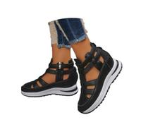 Generico 2026 New Side Zipper Comfortable Lightweight Wedge Sandals, Women's Hollow Out Breathable Platform Wedge Sandals Sneakers (Black,36)