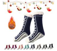 Generico 2026 New Upgraded version Ultra-Thick Cashmere Slipper Home Socks,Non Slip Comfy Warm,Christmas Socks (Navy Blue)