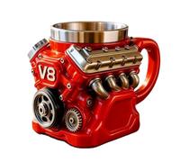 Generico 2026 New V8 Engine Coffee Mug, Retro V8 Engines Stainless Steel Cup, Personalized Double Wall Insulation Car Mug 15oz with Handle for Father, Husband, Mechanic, Car Enthusiast Gift (Red)