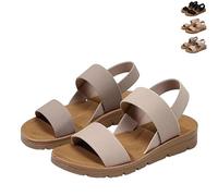 Generico 2026 New Womens Elastic Strap Flat Slide Sandals,Comfortable and Lightweight Slip On Beach Shoes,Low Heel Stretch Sandals for Women (Khaki,42)
