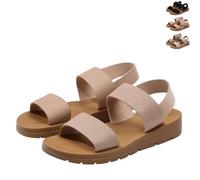Generico 2026 New Womens Elastic Strap Flat Slide Sandals,Comfortable and Lightweight Slip On Beach Shoes,Low Heel Stretch Sandals for Women (Beige,42)