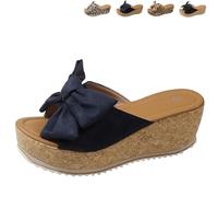 Generico 2026 New Women's High Heeled Bow-Knot Platform Wedge Sandals, Anti-Slip Thick Sole Slingback Open Toe Dressy Summer Sandals (Blue,41)