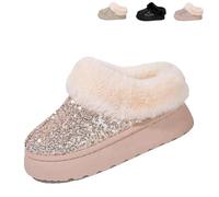Generico 2026 New Women's Platform Glitter Sequin Flat Slippers Winter Snow Boots Fuzzy Fluffy Lined Slippers And Outdoor Comfy Warm (Pink,43)