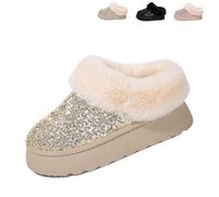Generico 2026 New Women's Platform Glitter Sequin Flat Slippers Winter Snow Boots Fuzzy Fluffy Lined Slippers And Outdoor Comfy Warm (Gold,37)