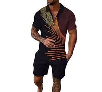 Generico 2026 Polo Uomo Estive Set di camicia e pantaloncini da uomo Completi estivi Abito casual a maniche corte per 2 pezzi Amazon Italy (Brown, S)