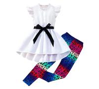 Generico 2026 Set di Abiti per Ragazze, Top alla Moda con Maniche a Sbuffo, Gonna con Fiocco e Pantaloni con Stampa Leopardata, Abbigliamento Estivo Casual per la Scuola, Abiti Primaverili ed Estivi.