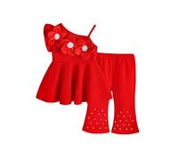 Generico 2026 Set Floreale Estivo per Bambine con Canottiera e Pantaloni a (Red, 2-3 Years)