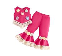 Generico 2026 Set per Bambine con Canottiera Floreale a Frange e Pantaloni a Estivi (12-18 mesi)