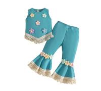 Generico 2026 Set per Bambine con Canottiera Floreale a Frange e Pantaloni a Estivi (Green, 2-3 Years)