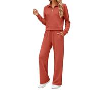 Generico 2026 Tuta con pullover mezza zip e pantaloni palazzo, due pezzi ampi e lunghi per relax e corsa, outfit primaverile dinamico da donna.