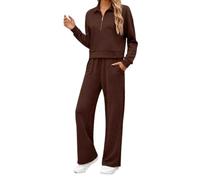 Generico 2026 Tuta con pullover mezza zip e pantaloni palazzo, due pezzi ampi e lunghi per relax e corsa, outfit primaverile dinamico da donna.