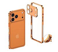 Generico 2026 Ultra-Thin Metal Frame Heat Dissipation Case with Lens Protector for iPhone 17 Pro Max, Case-Metal Texture for iPhone 17 Air (Orange,for iPhone 17 Pro)