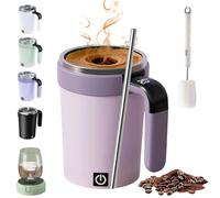 Generico 2026 Upgraded Rechargeable Self Stirring Coffee Mug,Electric Automatic Magnetic Stirring Mug,with Temperature Display & Leak-Proof Lid for Milk Tea,Chocolate (Purple)