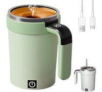 Generico 2026 Upgraded Self Stirring Coffee Mug, Electric Auto Magnetic Stirring Coffee Mug, Rechargeable Stainless Steel Self Mixing Cup with Lid and Straw for Milk Tea (Green)