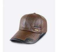 Generico 2026 Warm Leather Baseball Caps, Men's Genuine Leather Shell Fleece Lining Adjustable cap for Fall Winter Outdoor (Brown)