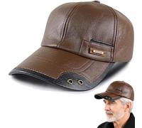 Generico 2026 Warm Leather Baseball Caps, Men's Leather Shell Fleece Lining Adjustable cap for Middle-Aged And Elderly Men (Brown-B)