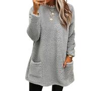 Generico 2026 Womens Cute Sweaters Casual Crewneck Fleece Pullover Long Sleeve Thermal Soft Fuzzy Winter Sweater Dress for Women (Gray Light,3XL)