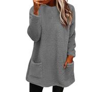 Generico 2026 Womens Cute Sweaters Casual Crewneck Fleece Pullover Long Sleeve Thermal Soft Fuzzy Winter Sweater Dress for Women (Gray Dark,3XL)