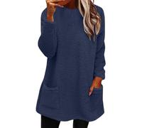 Generico 2026 Womens Cute Sweaters Casual Crewneck Fleece Pullover Long Sleeve Thermal Soft Fuzzy Winter Sweater Dress for Women (Blue Dark,XXL)