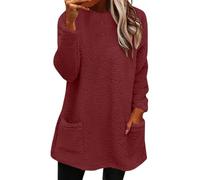 Generico 2026 Womens Cute Sweaters Casual Crewneck Fleece Pullover Long Sleeve Thermal Soft Fuzzy Winter Sweater Dress for Women (Wine,3XL)