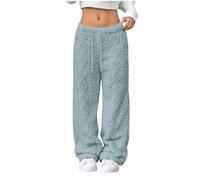 Generico 2026 Womens Pants Elastic Waist Wide Leg Fleece Sleepwear Winter Soft Warm Comfort Cozy Lounge Blanket Pants (Blue,S)