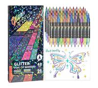 Generico 24/48/72/96 Colors Glitter Effect Brush Markers | DualTip Glitter Brush Markers Pens, Professional PaintPens Set, For Coloring, Journals, Planners, Scrap Booking & Card Making