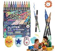 Generico 24 Colors Glitter Effect Brush Markers,Dual Tip Glitter Pens