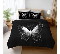 Generico 240 x 220 cm Set Copripiumino Matrimoniale Nero Reversibile Biancheria da letto con stampa Stile fumetto Orrore Falena Farfalla, Morbido Traspirante Copripiumino + 2 Federe 50 x 80 cm