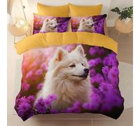 Generico 240 x 260 cm Set di Biancheria da Letto 3 Pezzi con 2 Federe, Giallo Microfibra Set Copripiumino - Sognante Animali Cuccioli Fiori Tema Parure Copripiumino Morbido e Accogliente
