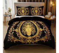 Generico 240 x 260 cm Set di Biancheria da Letto 3 Pezzi con 2 Federe, Nero Microfibra Set Copripiumino - Ritratto Donna Capelli Ricci Lusso Consistenza Tema Parure Copripiumino Morbido e Accogliente