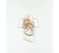 Generico 24X Decorazione BOMBONIERA Croce in plexi Argento con Sacra Famiglia 4cm