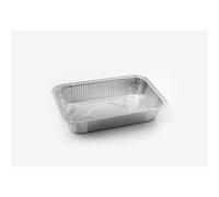 Generico 25/50/100 Vaschette in Alluminio VARIE DIMENSIONI bordo G | Argentate contenitori per Alimenti USA e Getta, teglie in Alluminio per Takeaway (100pz 2 porzioni 20x14cm)