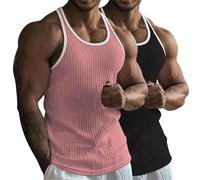 Generico 2PC Canotta Sportiva Stringer Palestra, Canottiera Aderente Senza Maniche Cotone Elasticizzato Traspirante, Tank Top Fitness Bodybuilding Asciugatura Rapida