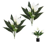 Generico 2PCS Artificial Spathiphyllum Silk Plants,Anthurium Calla Lily Artificial Flowers,Vivid Handmade Beautiful Potted Flowers Plant,for Wedding Home Garden Office Desktop Decoration